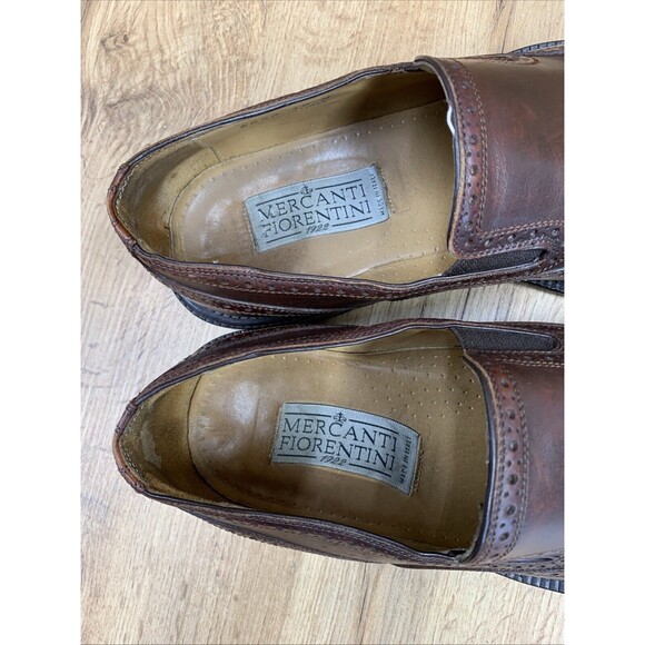 Mercanti Fiorentini Leather Slip On Brogue Dress Shoes Men Size 10 M Brown 5000 main image 9